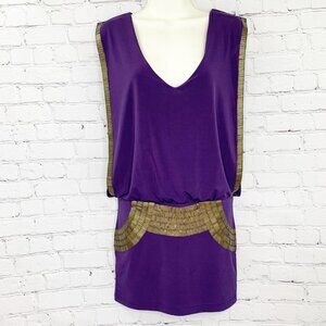 SEXY PLUM PURPLE BEBE EMBELLISHED DRESS XXS
